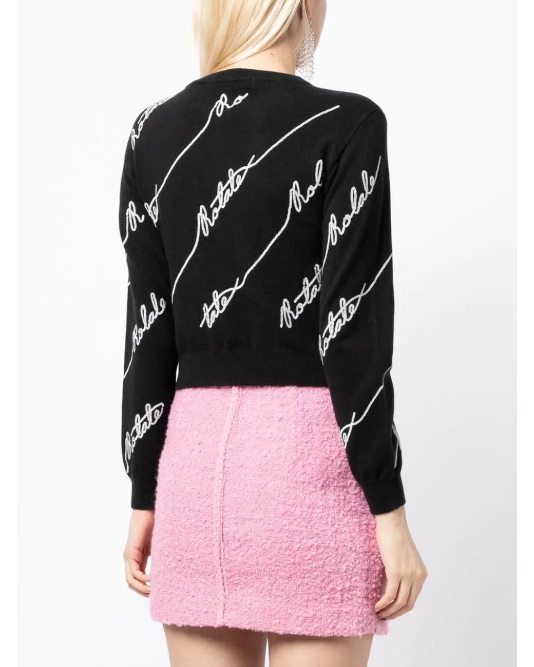 ROTATE BIRGER CHRISTENSEN Black Sequin-logo Cardigan Ribbed Cardigan