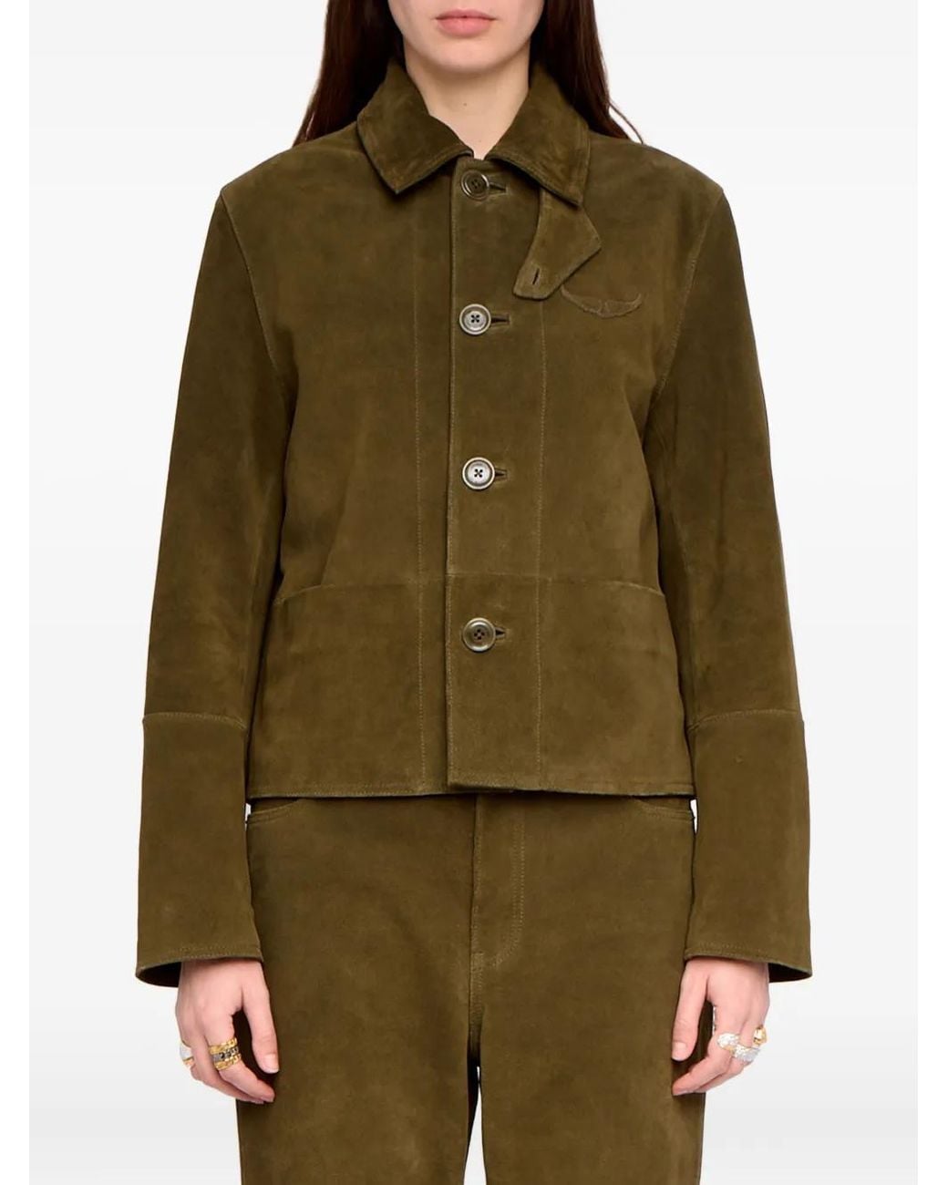 Zadig & Voltaire Green Lessa Button Suede Jacket