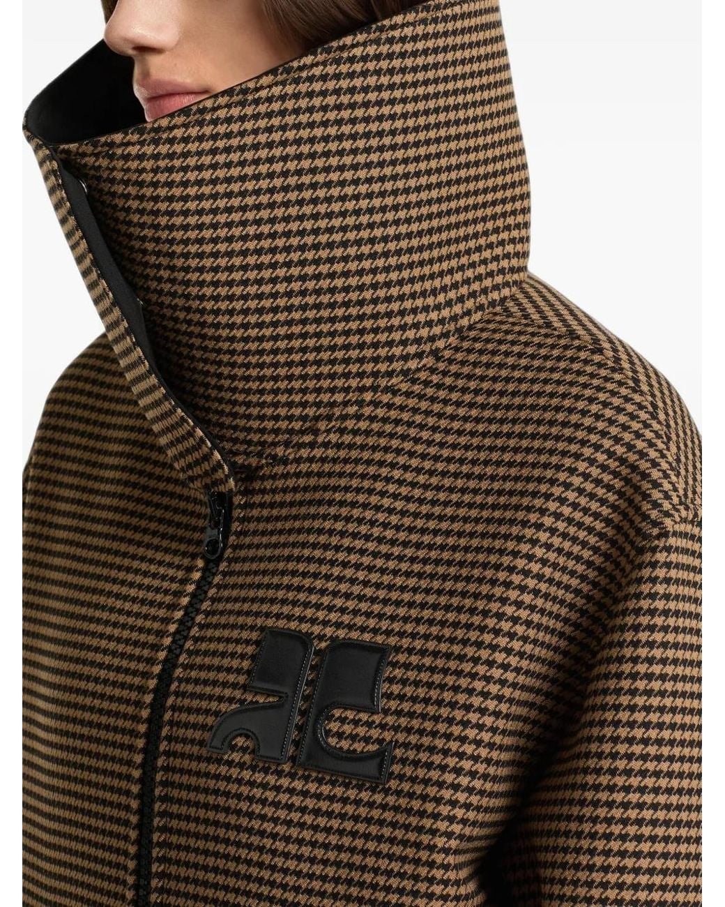 Courreges Brown Houndstooth High-Collar Jacket