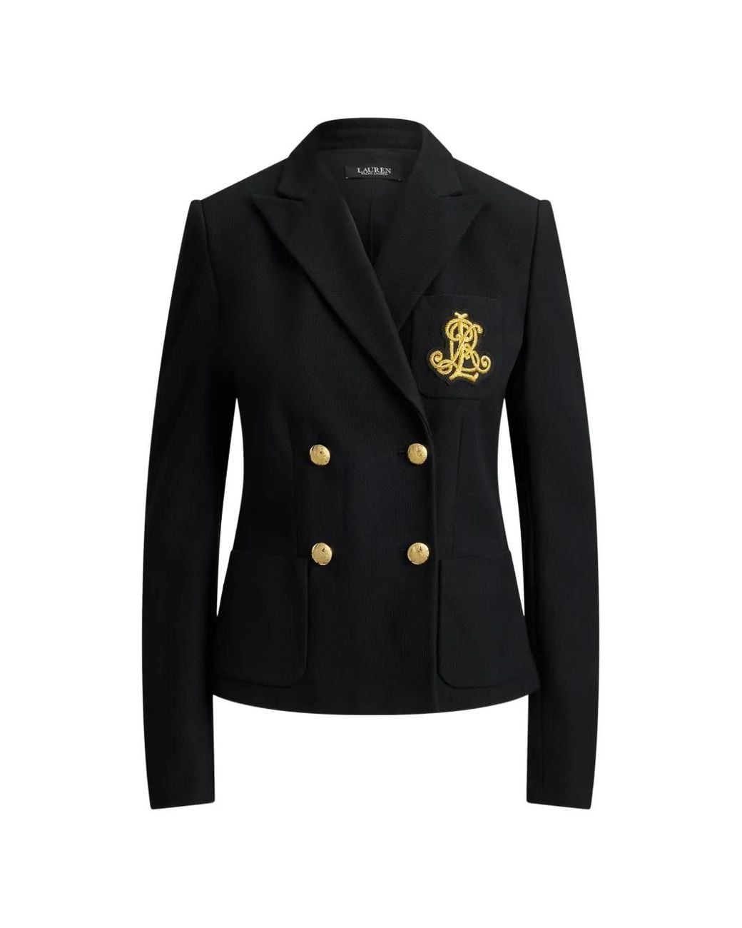 Ralph Lauren Black Double-Breasted Logo-Embroidery Blazer