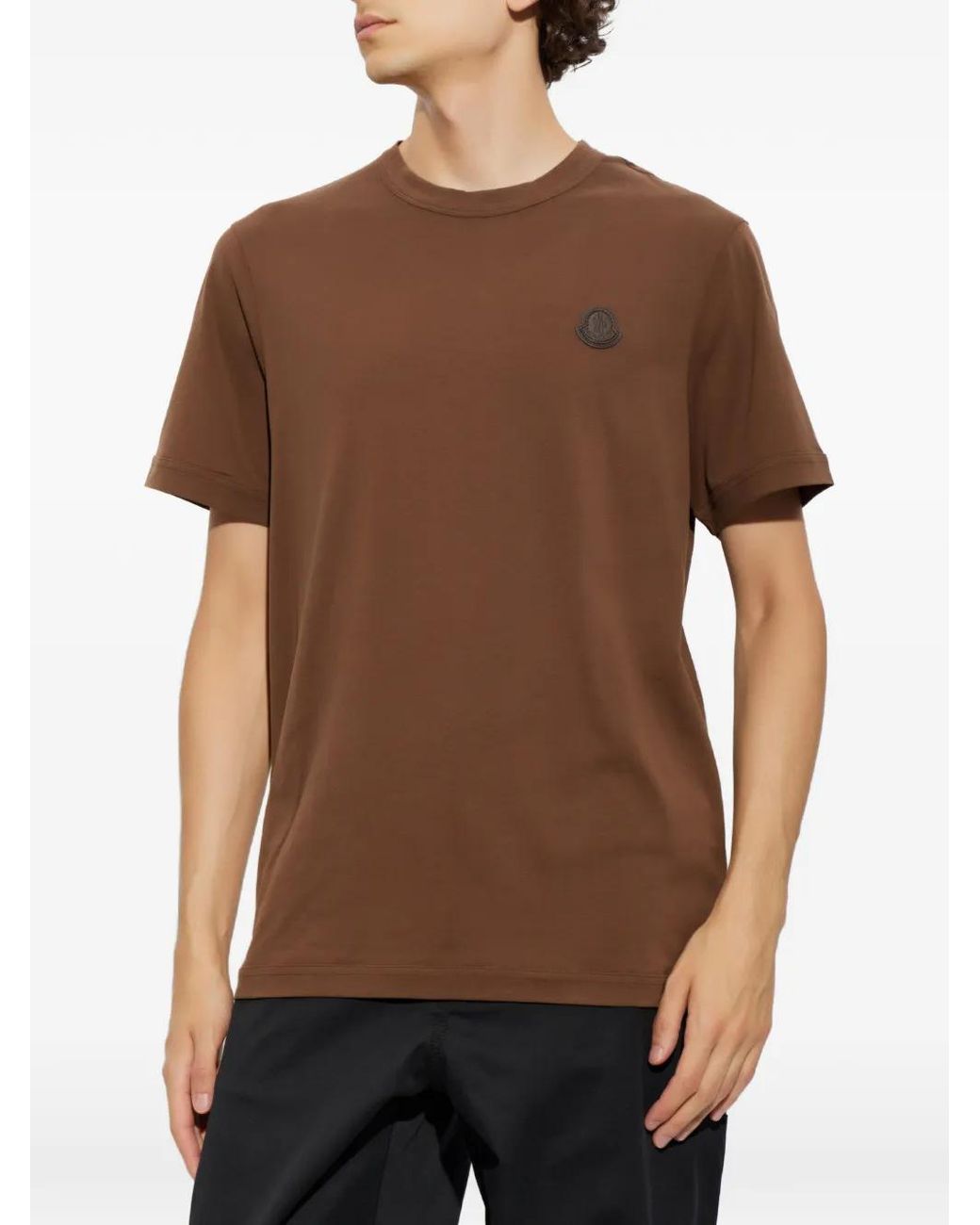 Moncler Brown Logo-Patch T-Shirt for men