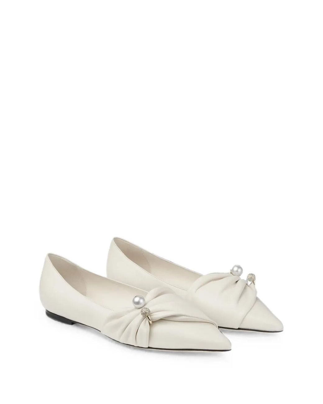 Jimmy Choo White Rafi Pearl-Embellished Ballet Flats