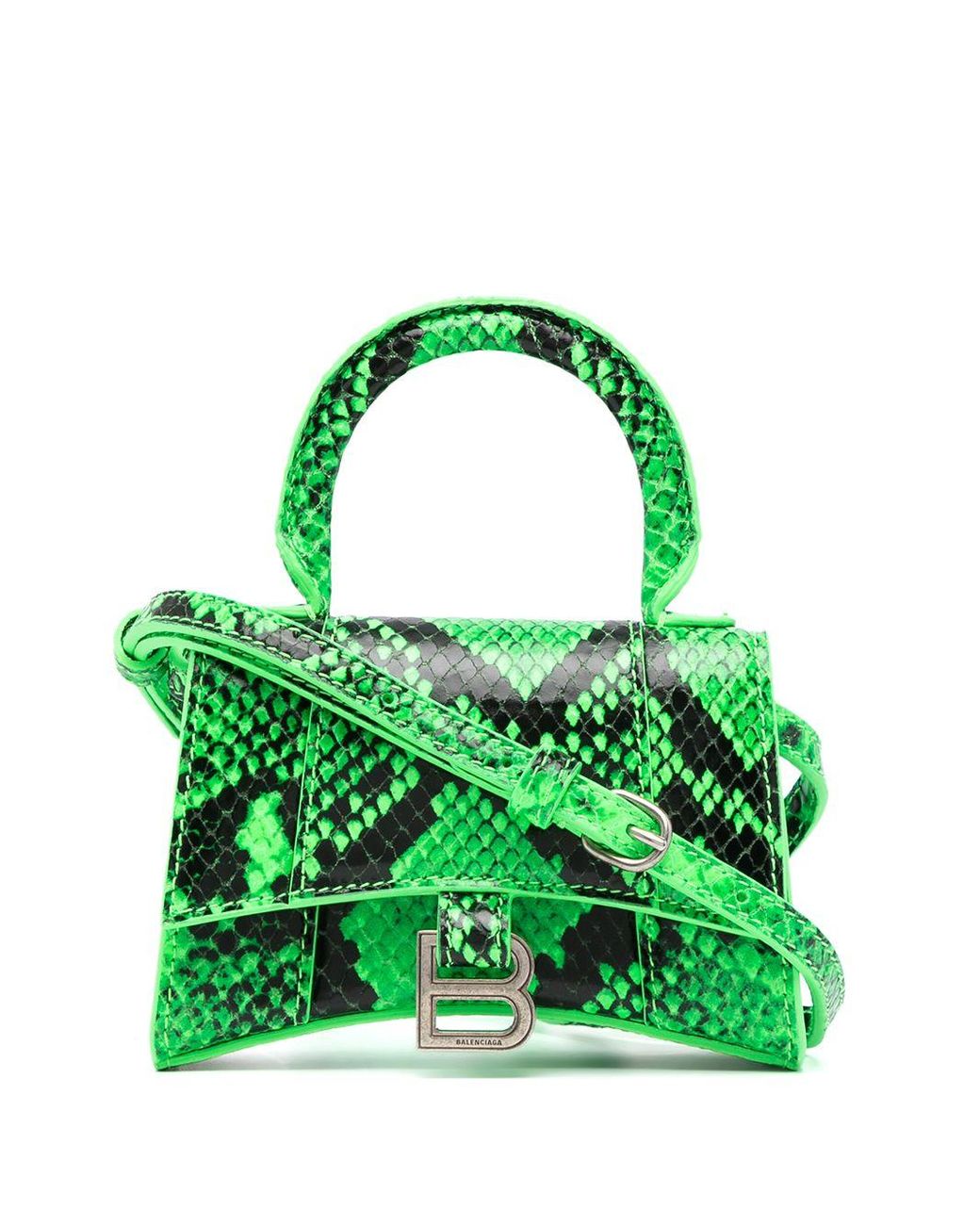 Mini sac Hourglass à effet peau de serpent Balenciaga en coloris Vert | Lyst