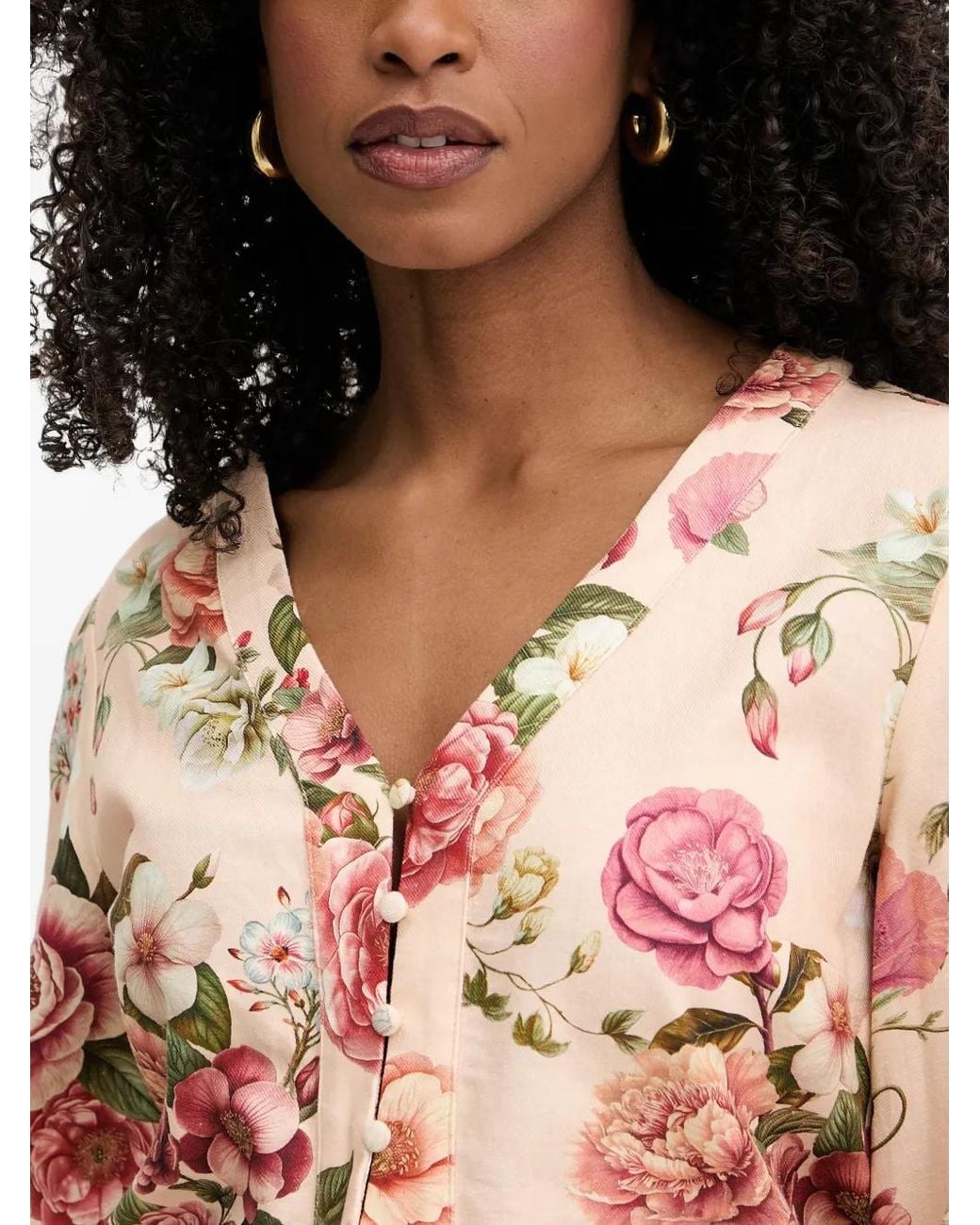 Guess Pink Floral-Print Tie-Waist Blouse