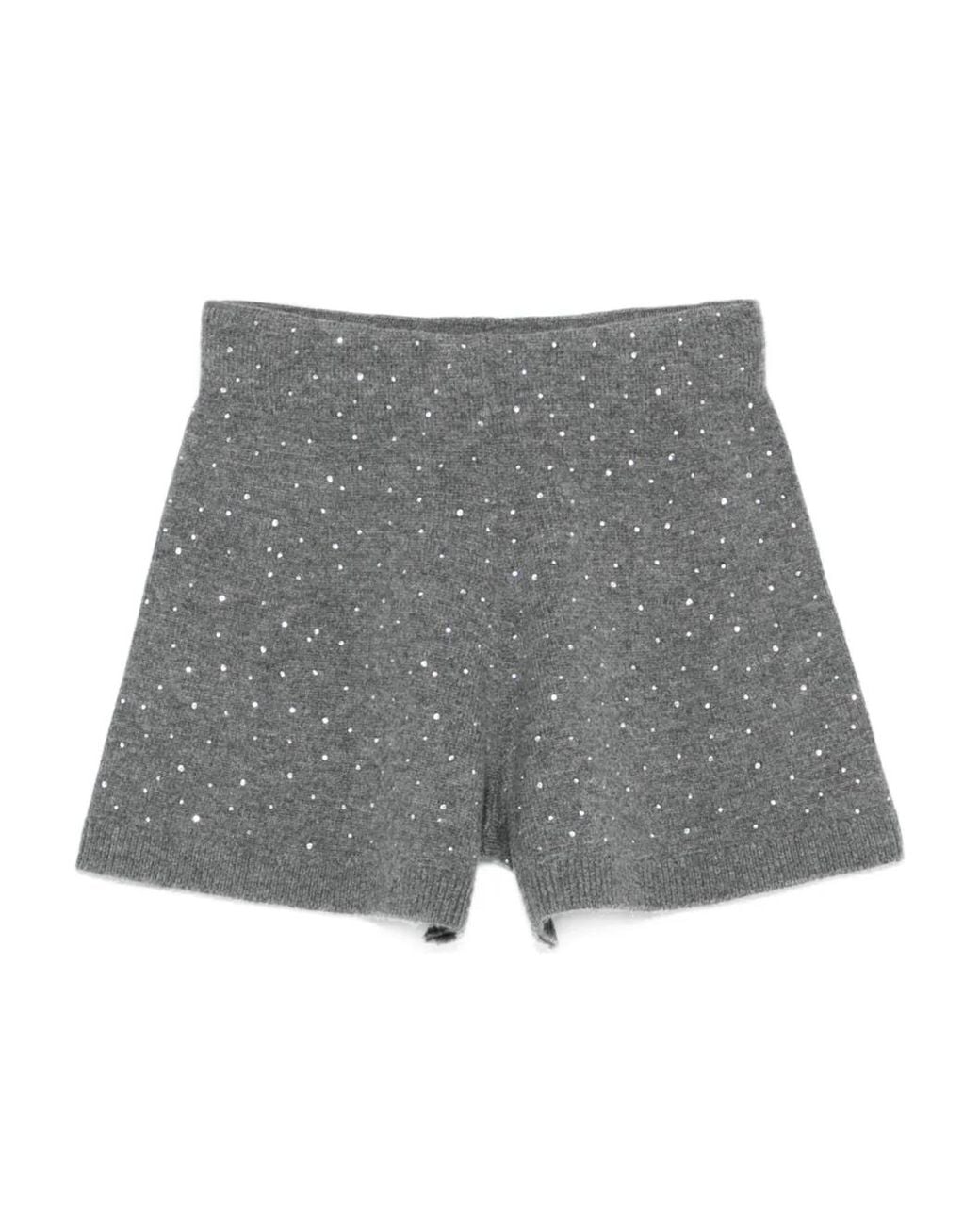 Maje Gray Knit Shorts With Rhinestones