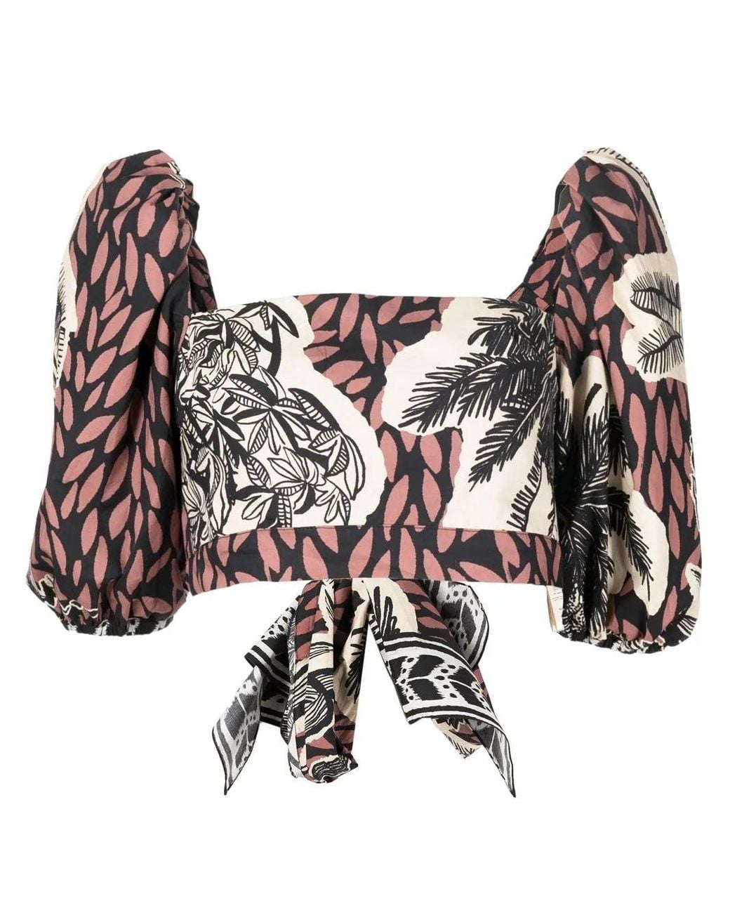 Johanna Ortiz Black Graphic-Print Puff-Sleeve Blouse