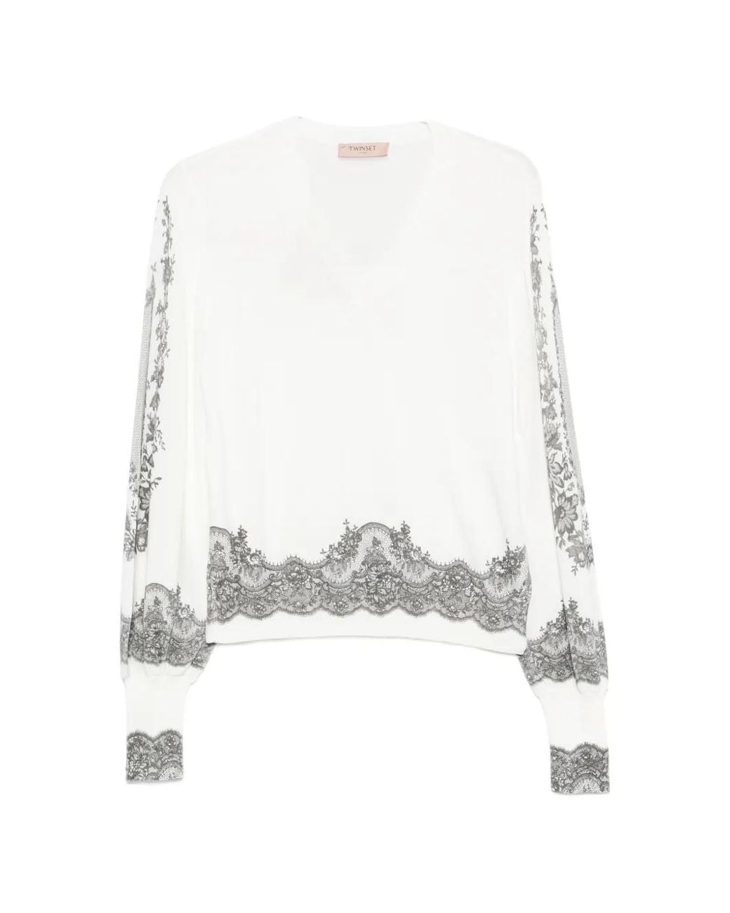 Twinset White Lace-Trim Balloon-Sleeve Knit