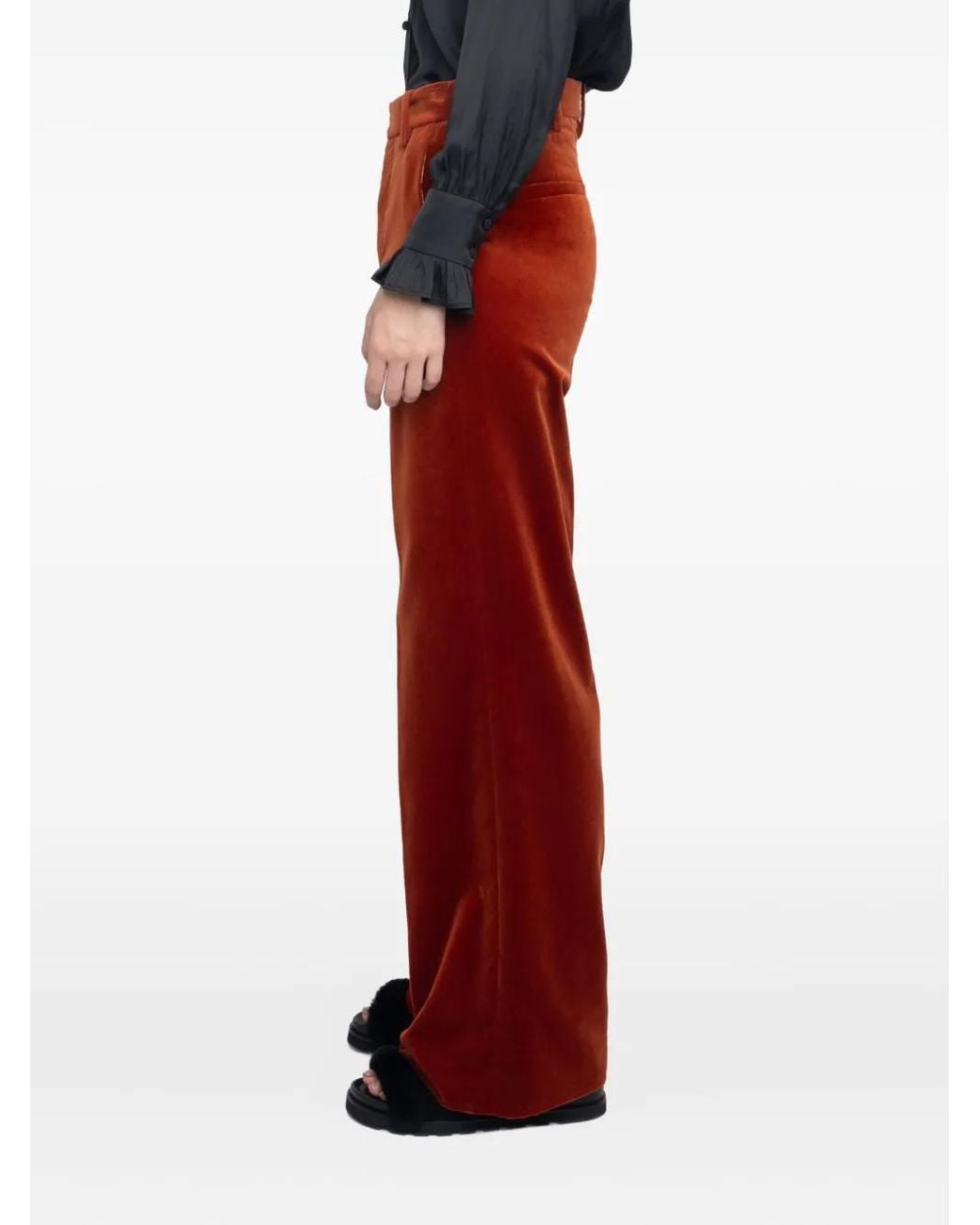 Zadig & Voltaire Red Wide-Leg Velvet Trousers