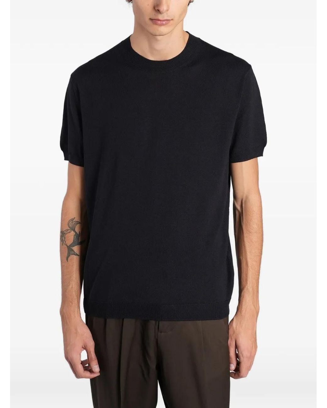 Low Brand Black Fine-Knit T-Shirt for men