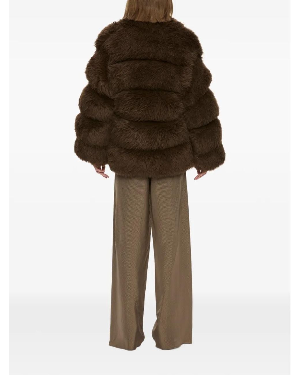 Christopher Esber Brown Tabatha Tiered Faux-Fur Jacket