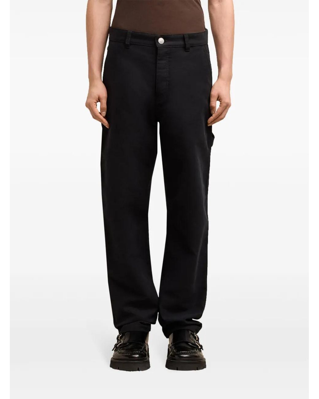 AMI Black Logo-Patch Straight-Leg Worker Trousers for men