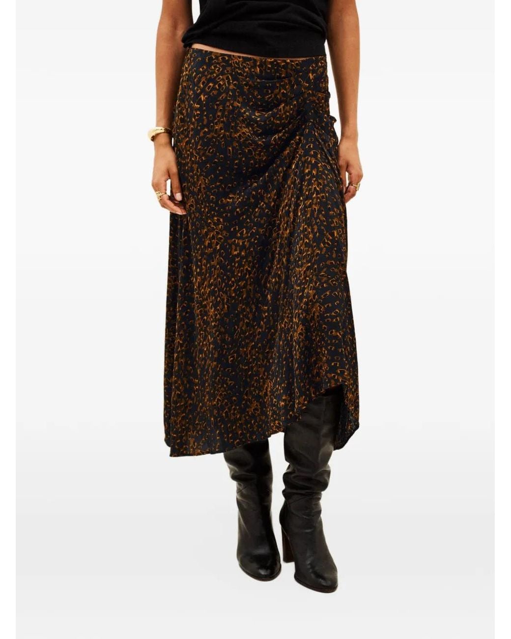 Ba&sh Black Hoema Leopard-Print Midi Skirt