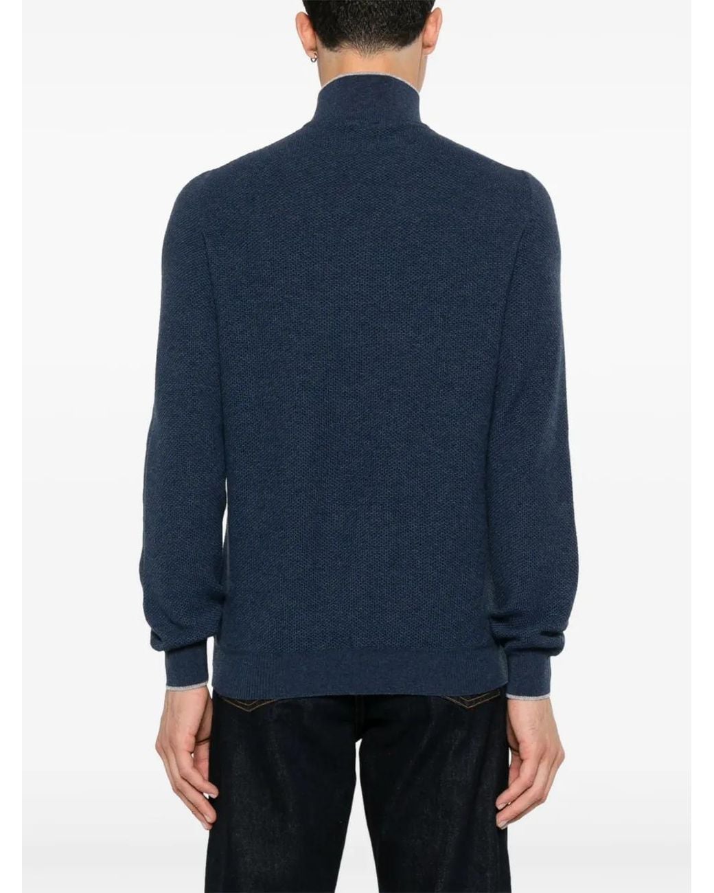 Fedeli Blue Cashmere Pullover for men