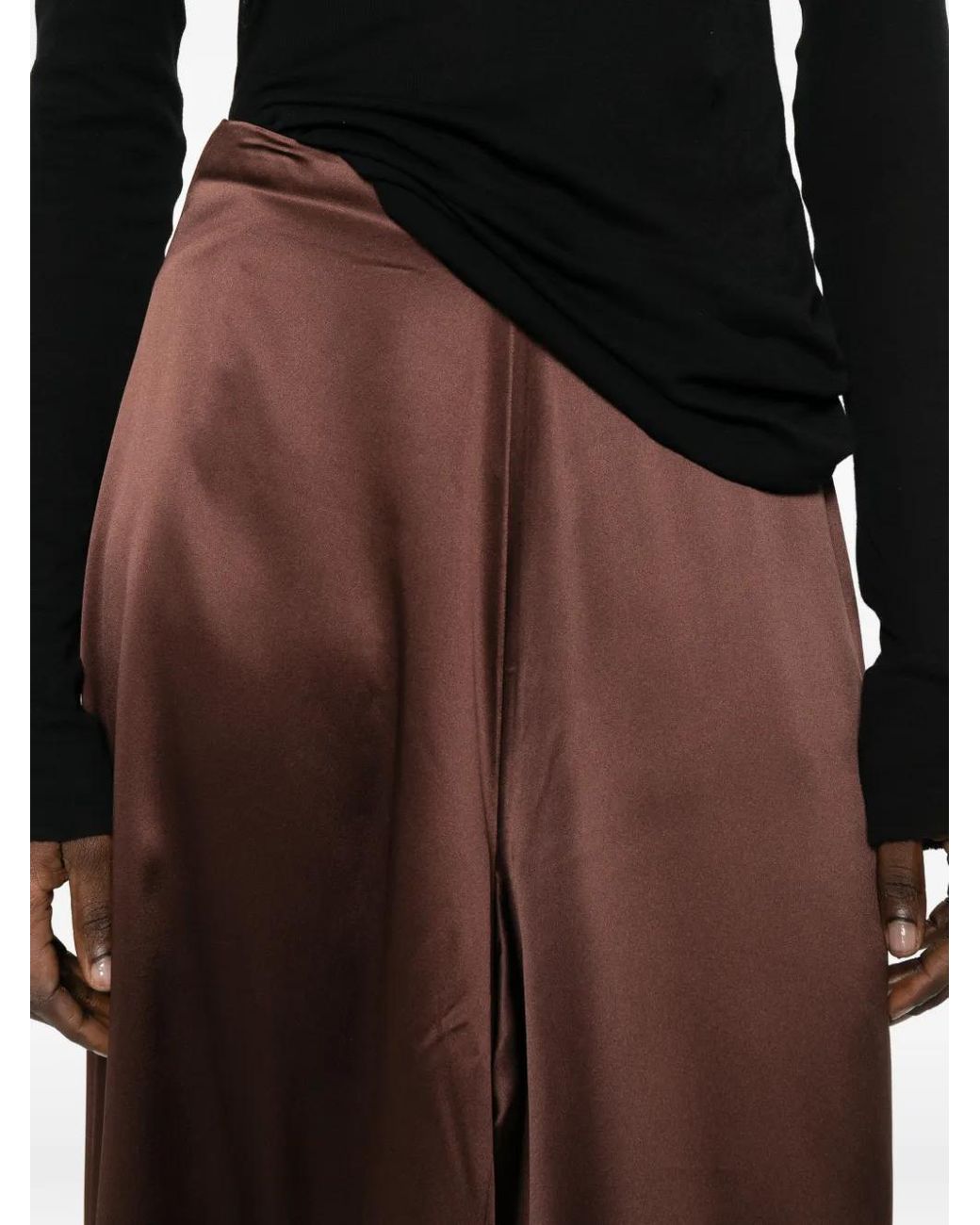 Ruohan Brown Silk Wide-Leg Trousers