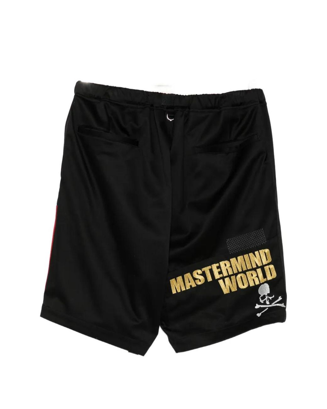 MASTERMIND WORLD Black Logo-Patch Buckled Shorts for men