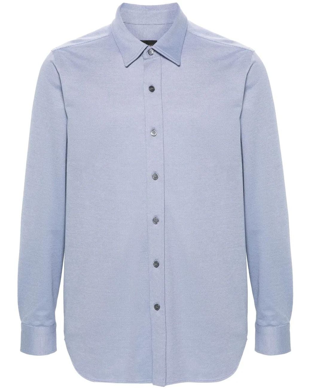 Brioni Blue Long-Sleeves Cotton Shirt for men