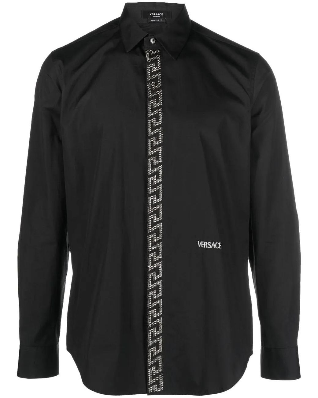 Versace Black Greek Key-Embroidered Shirt for men
