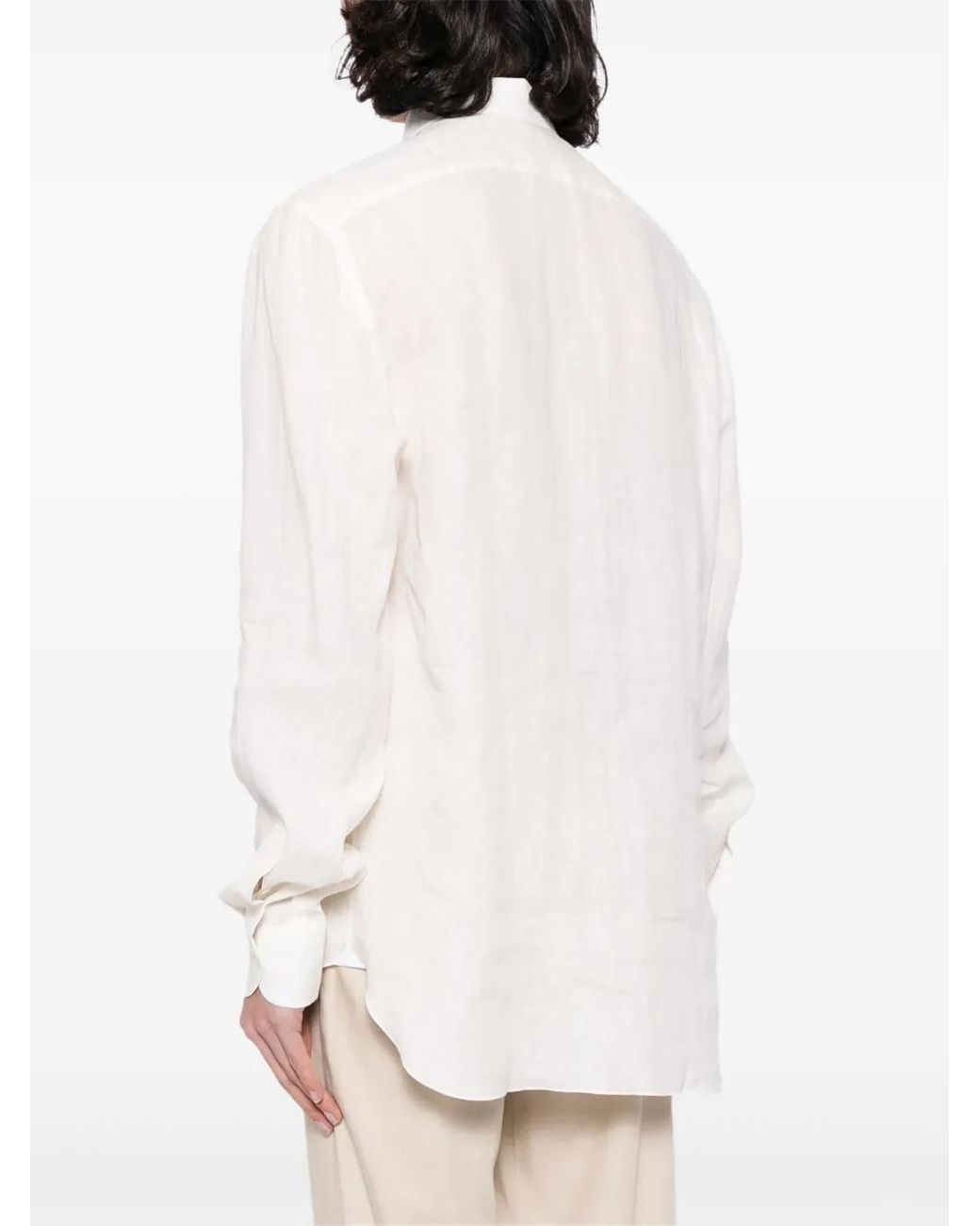Luciano Barbera White Cutaway-Collar Linen Shirt for men
