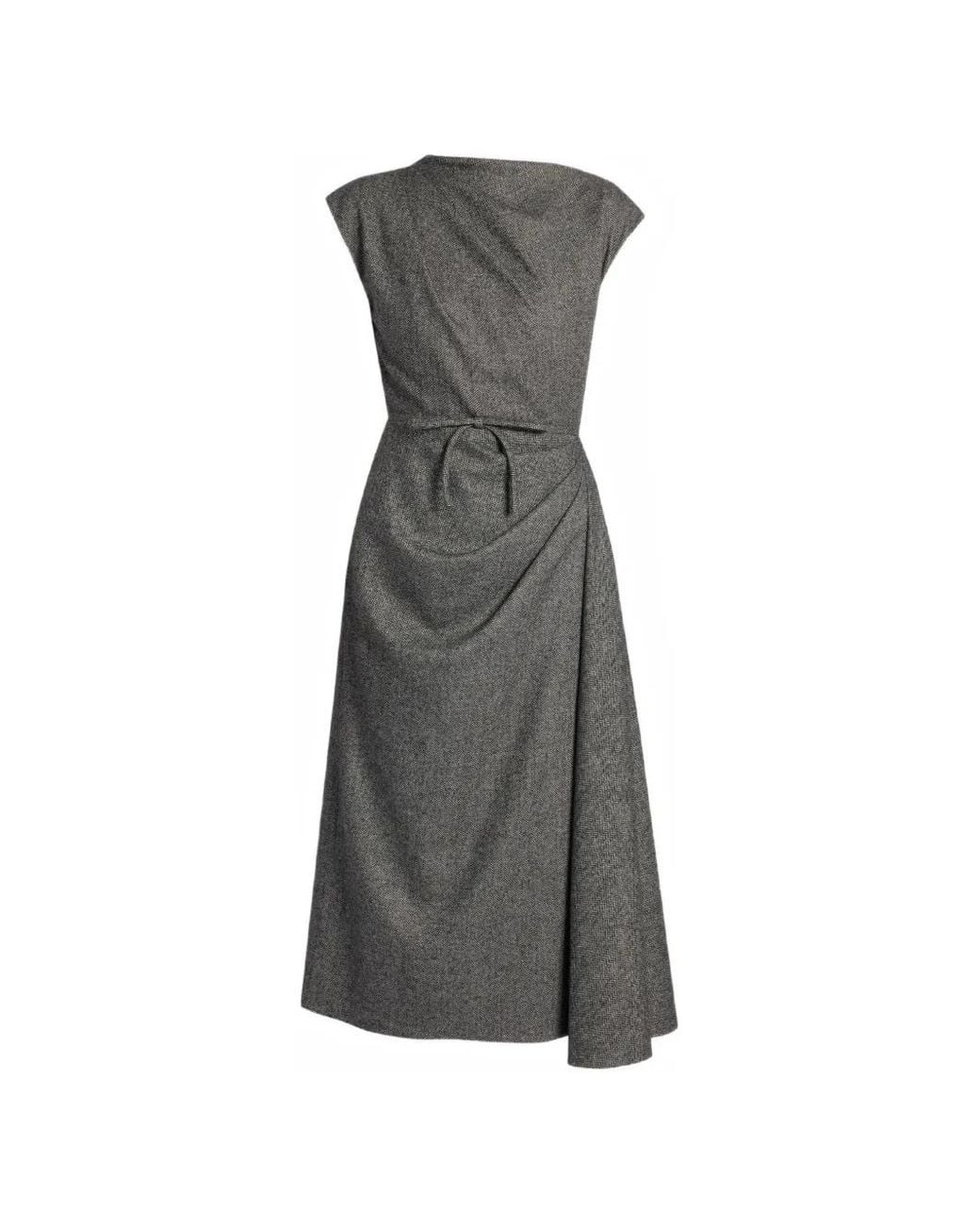 Erdem Gray Herringbone Draped Midi Dress
