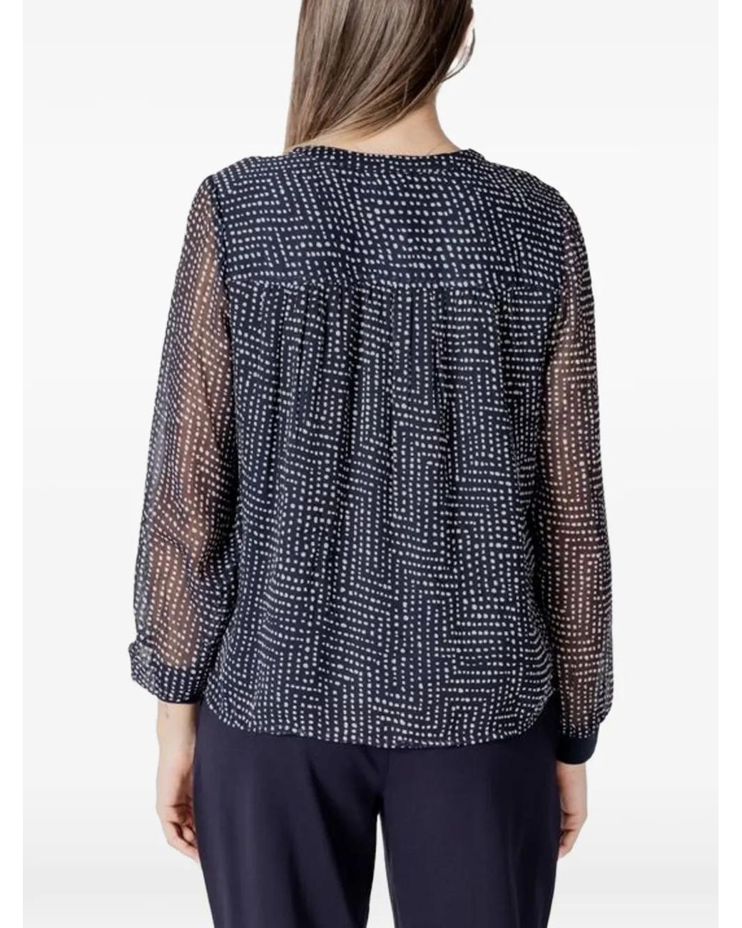 Street One Blue Geometric-Print Long-Sleeve Blouse