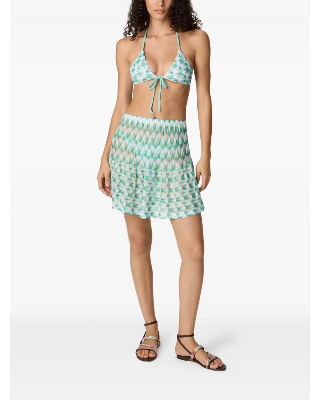 Missoni Green Pleated Geometric-Pattern Mini Skirt
