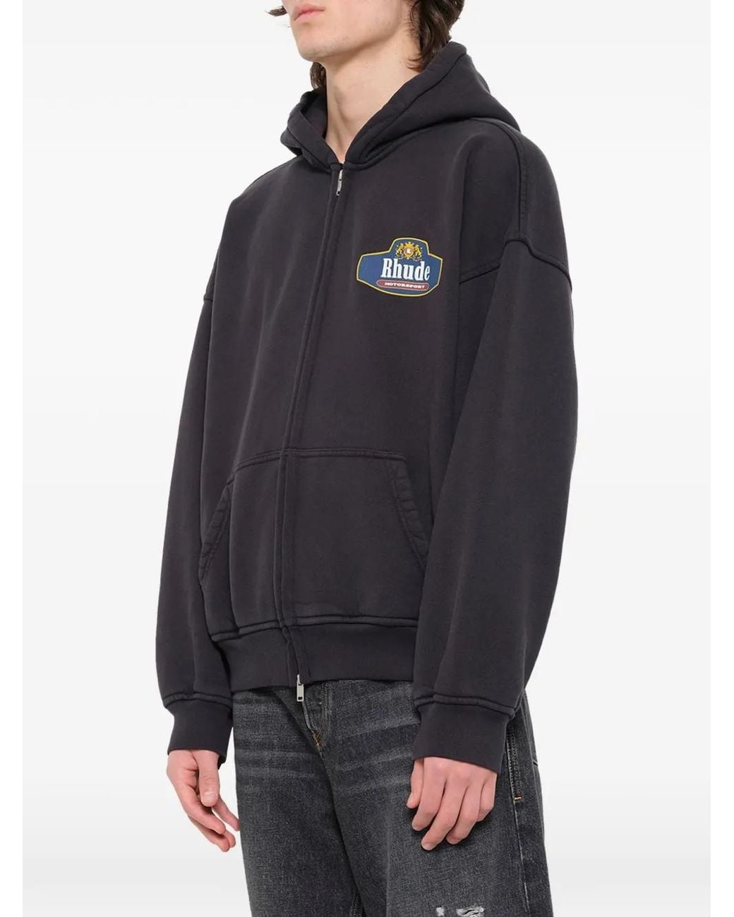 Rhude Blue Racing Crest Zip-Up Hoodie for men