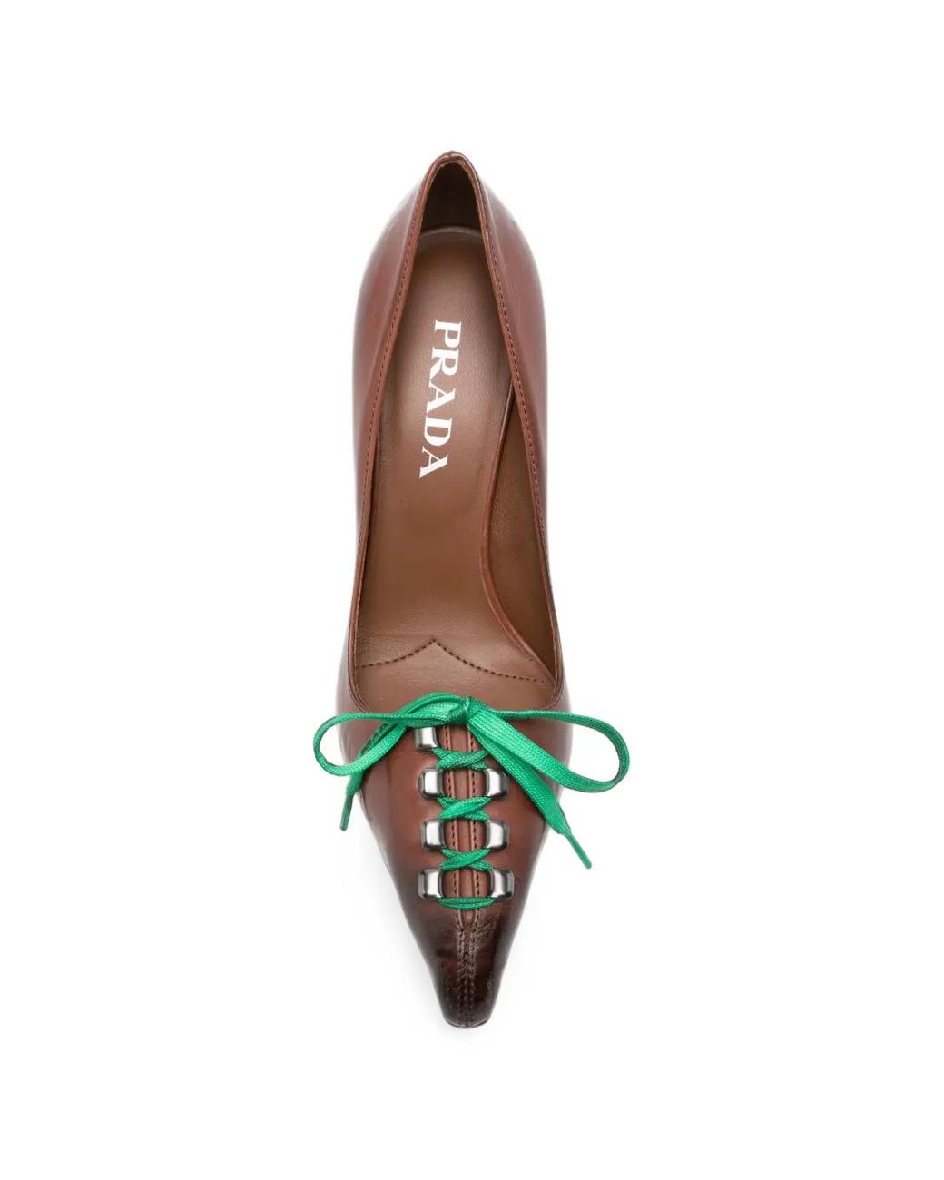 Prada Brown Antiqued Lace-Up Pointed-Toe Pumps
