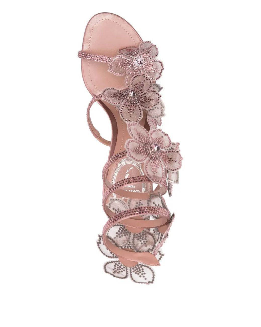 Rene Caovilla Pink 80Mm Peach Flower Sandals