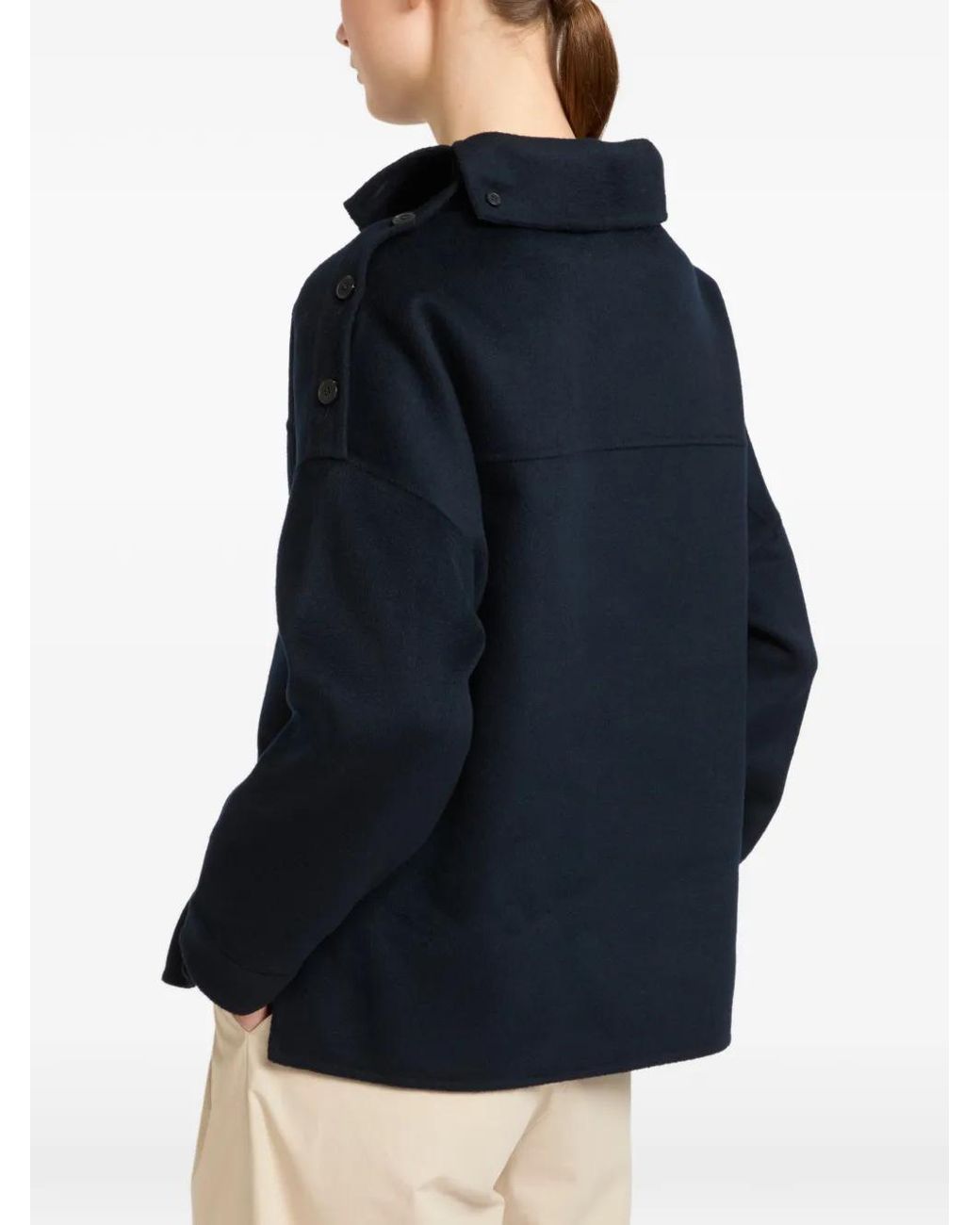 Yves Salomon Blue Double-Sided Asymmetric-Neck Sweater