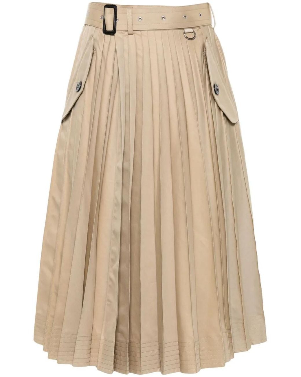 Sacai Natural Plissé Midi Skirt