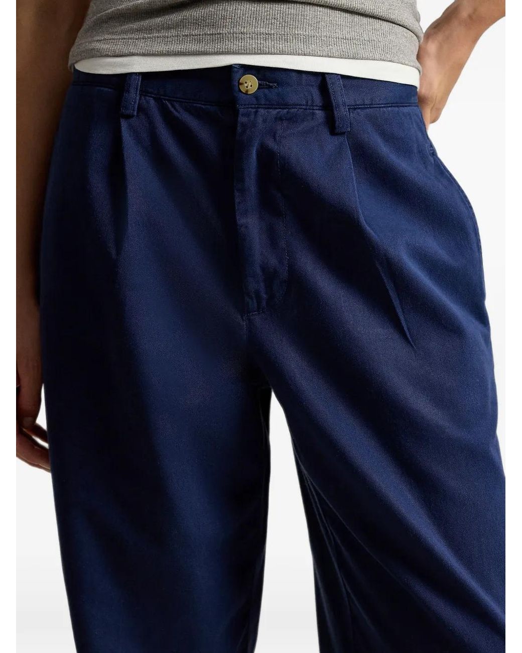 Polo Ralph Lauren Blue Pleated Cotton-Blend Relaxed Trousers