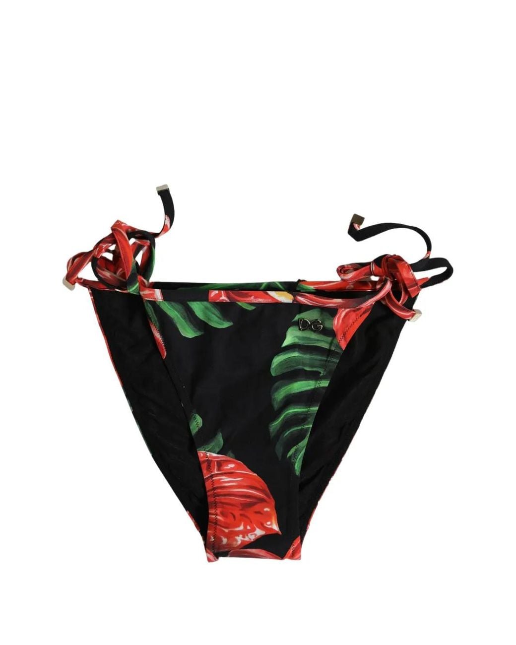 Dolce & Gabbana Black Floral-Print Side-Tie Bikini Bottoms
