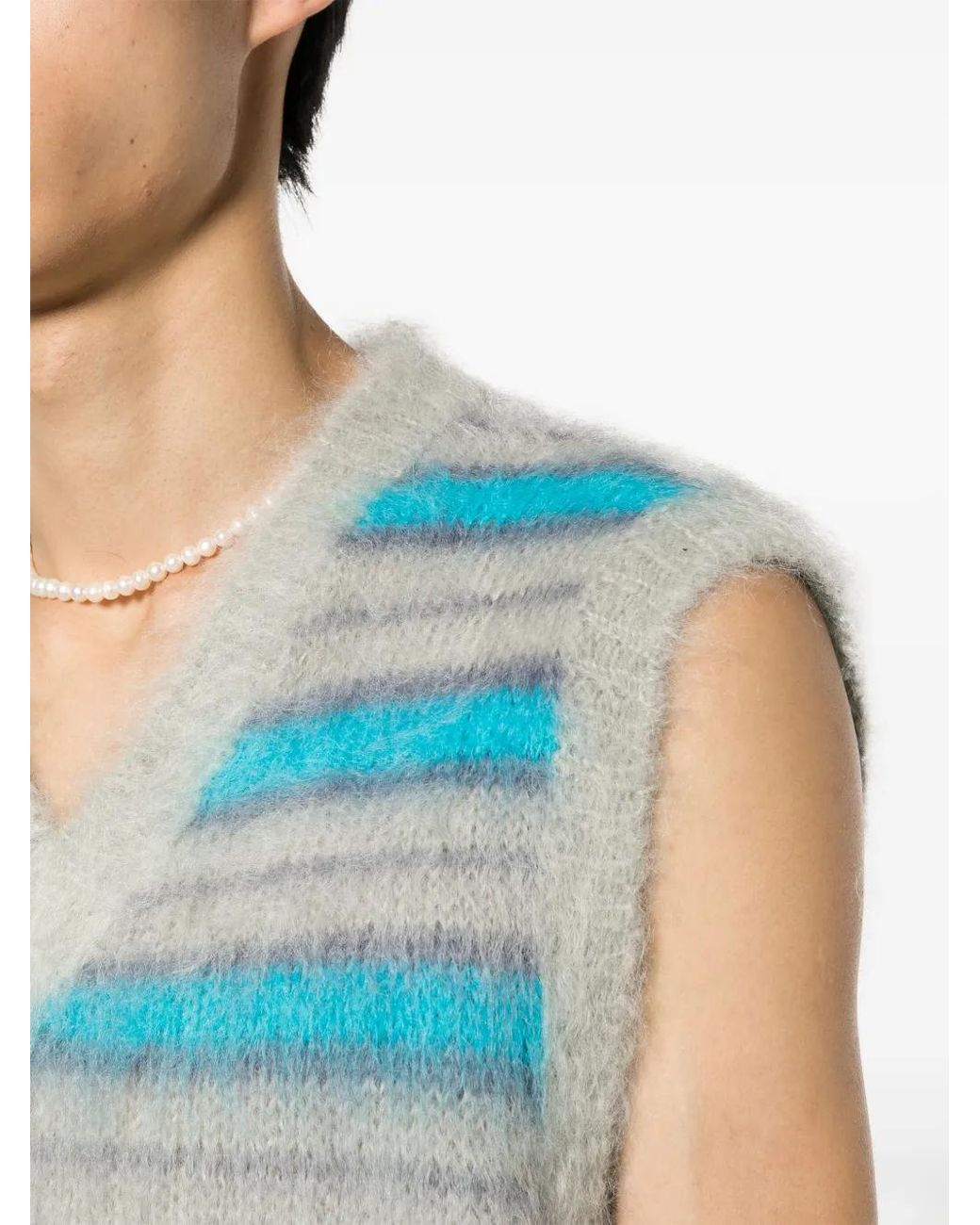 Marni Blue Striped-Pattern Knitted Vest for men