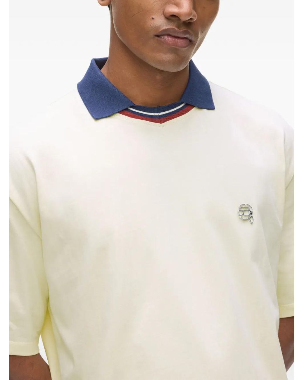 Karl Lagerfeld White Collared V-Neck Ikon T-Shirt for men