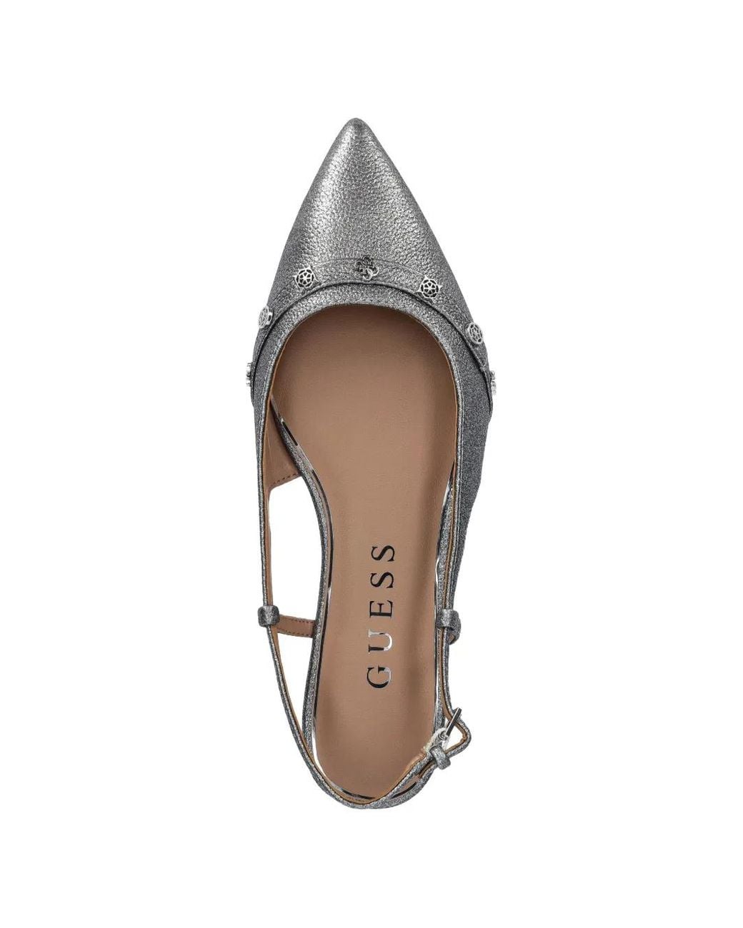Guess White Metallic-Effect Slingback Ballet Flats