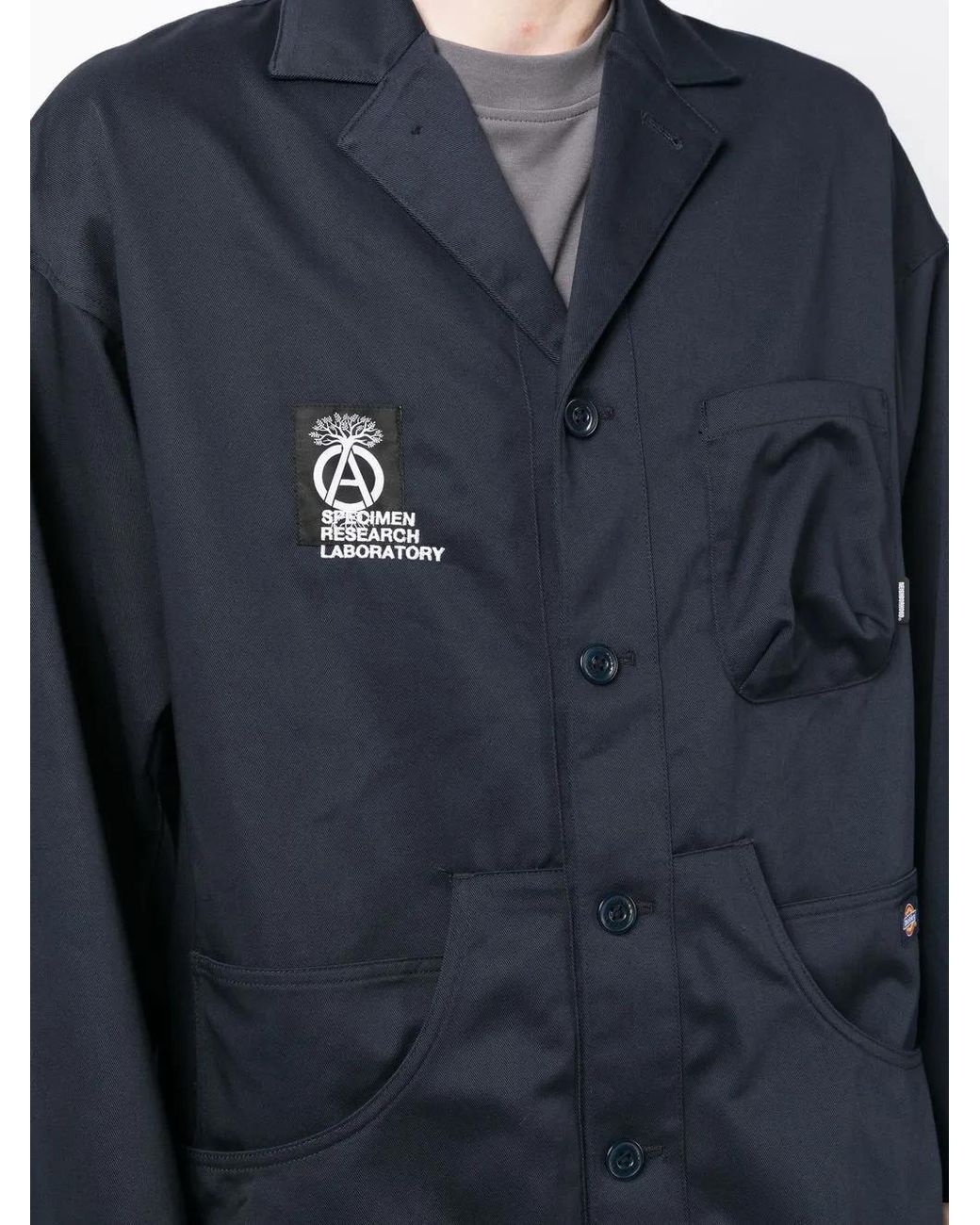 Neighborhood Blue Logo-Patch Single-Breasted Coat for men