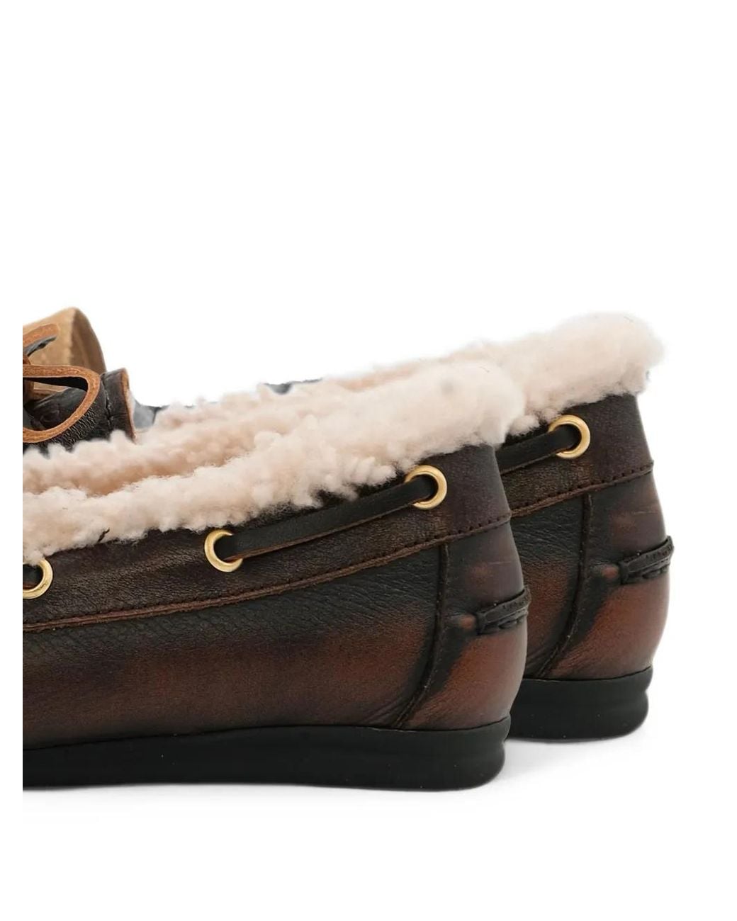 Toral Shoes Brown Nahua Shearling-Trim Leather Loafers