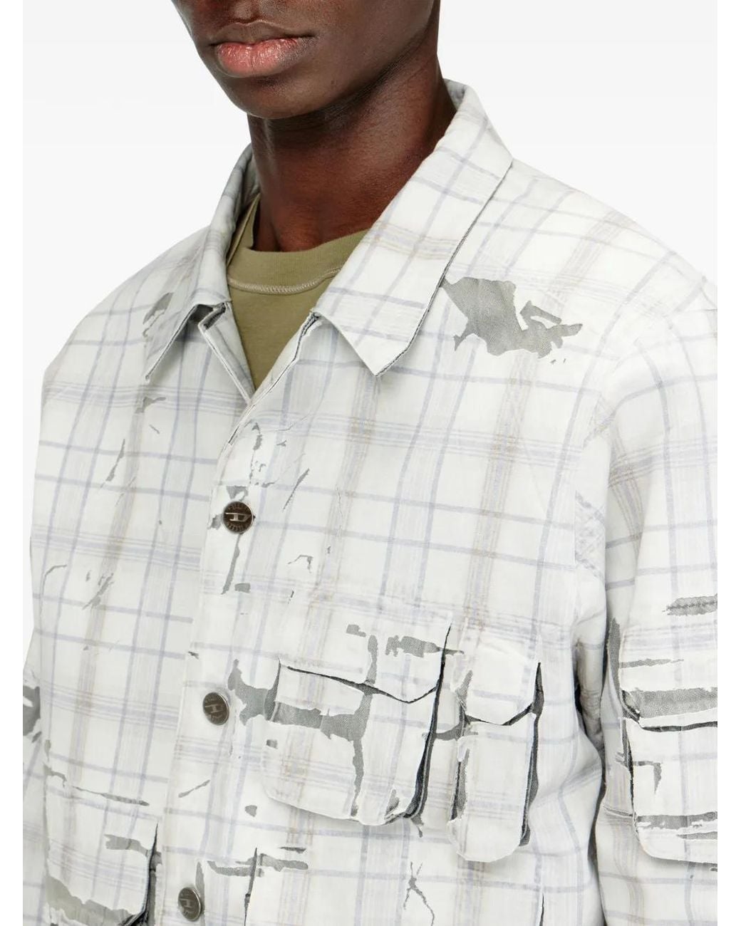 DIESEL White Denim Jacket With Peel-Off Effect for men