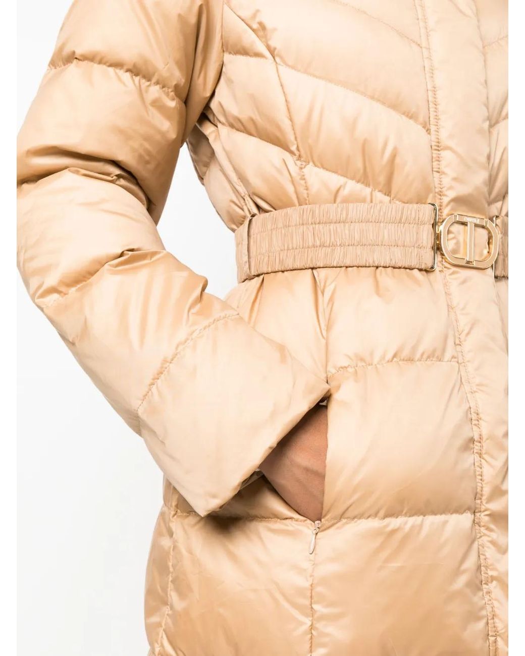 Twinset Natural Hooded Belted Puffer Coat