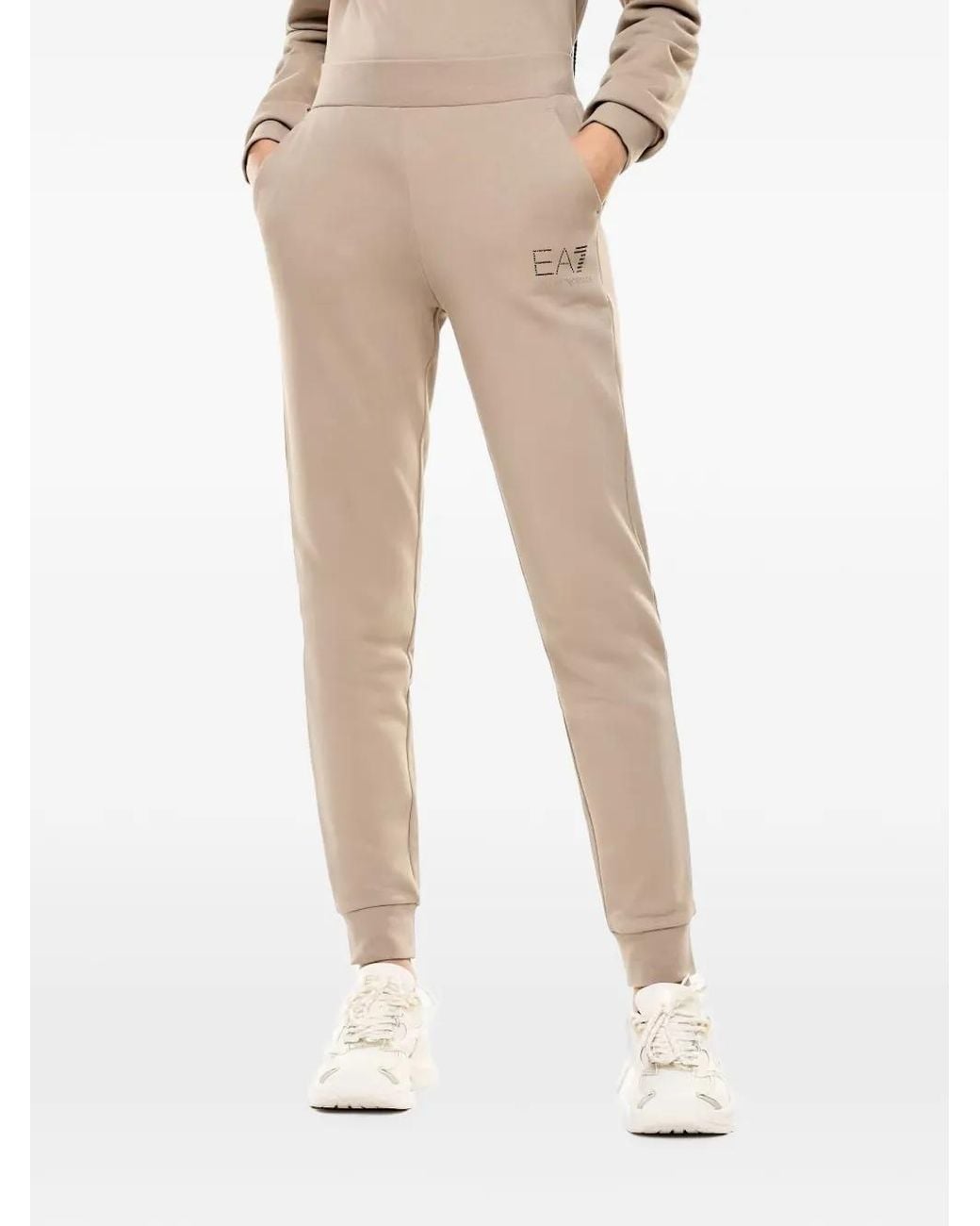 EA7 Natural Logo-Print Track Pants