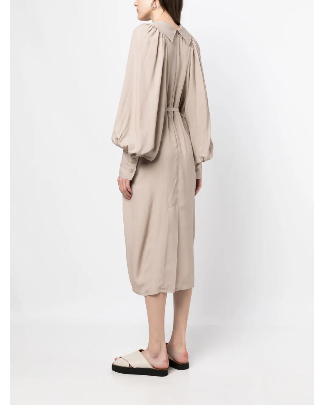 Lorena Antoniazzi Natural Spread-Collar Belted Midi Dress