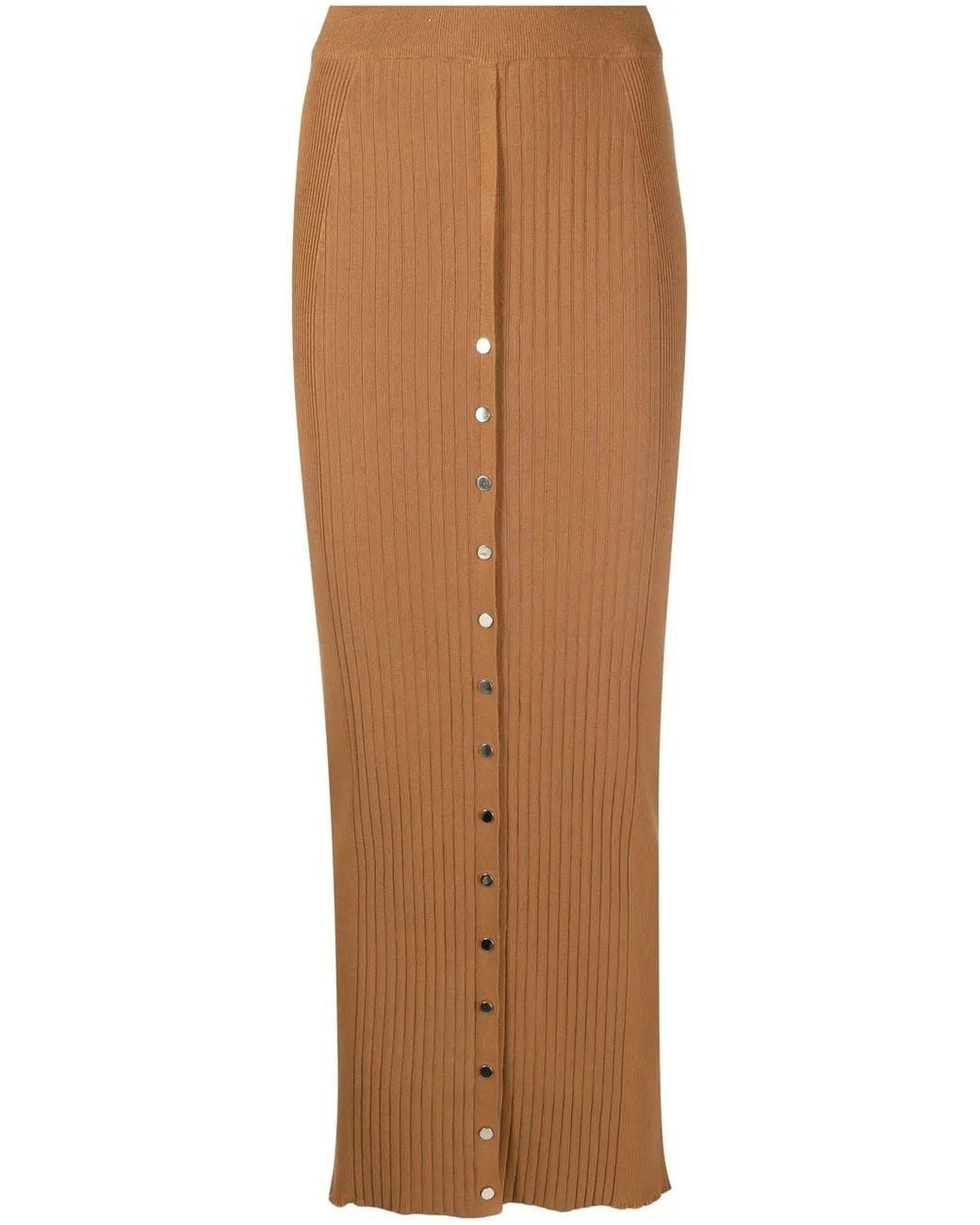Rabanne Brown Ribbed Cotton-Blend Midi Skirt