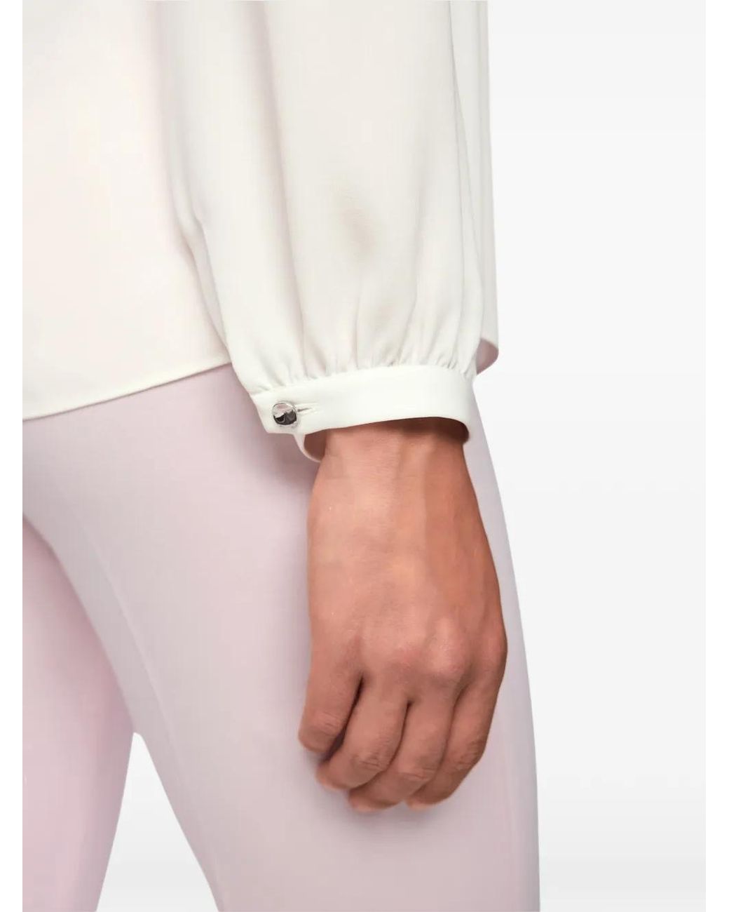 Marc Cain White Button-Cuff Pleated Blouse