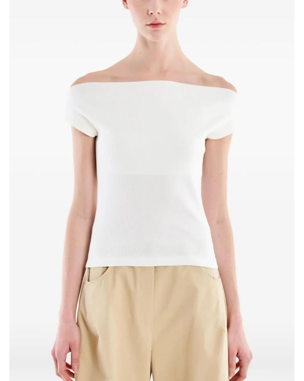 ViCOLO White Off-The-Shoulder Ribbed Top