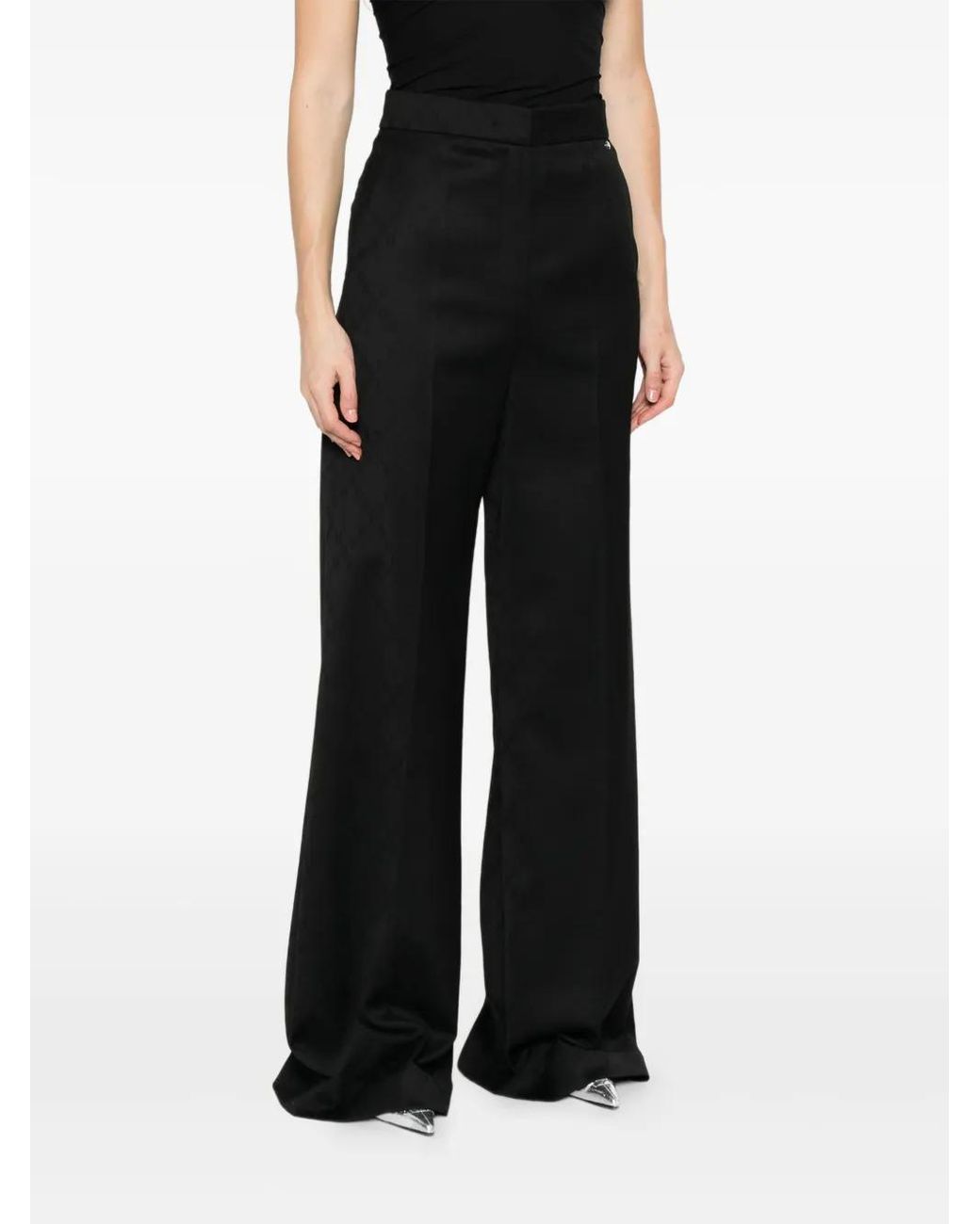 Nissa Black Pressed-Pleat Geometric-Pattern Trousers