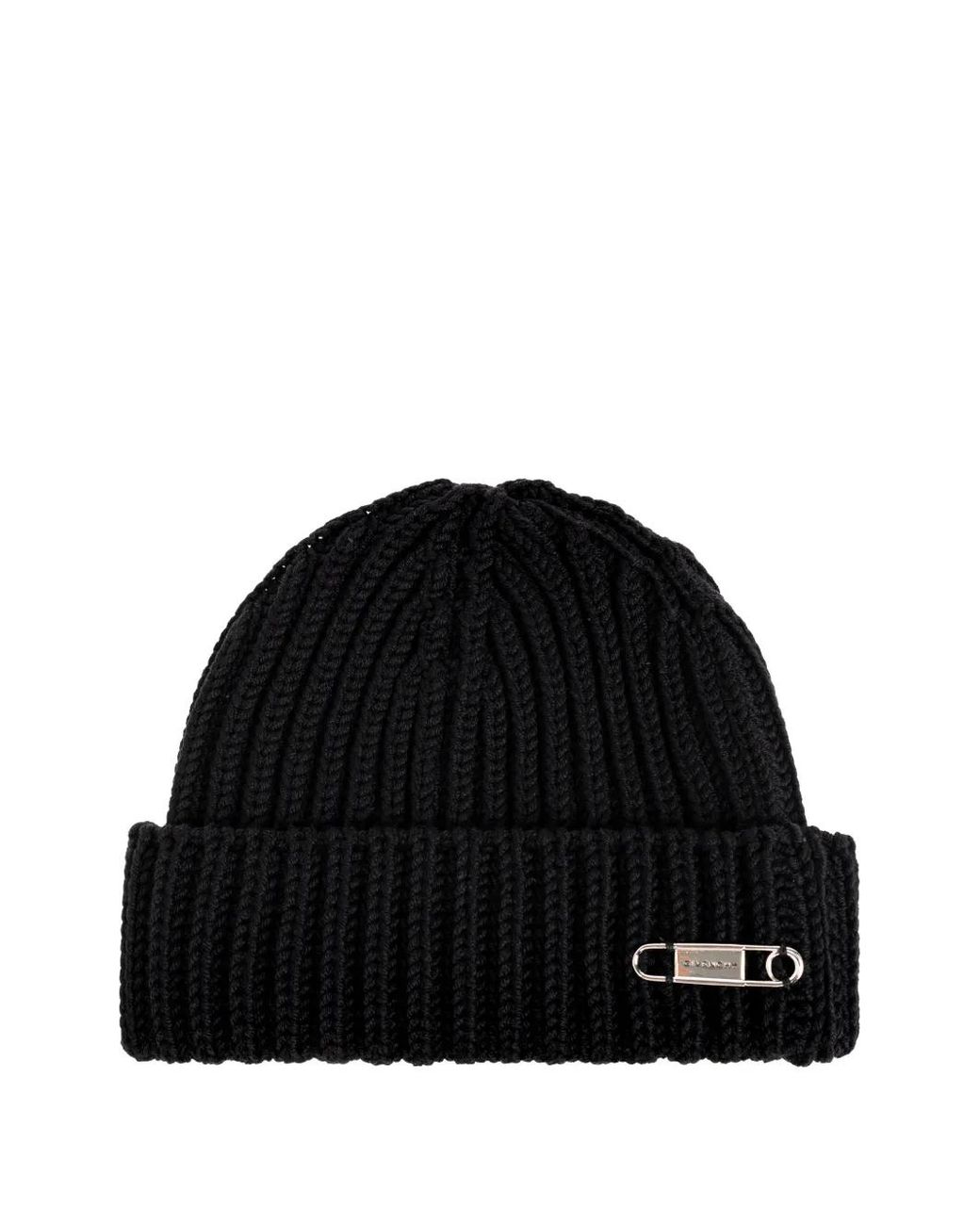 Givenchy Black Logo-Plaque Ribbed Beanie Hat for men