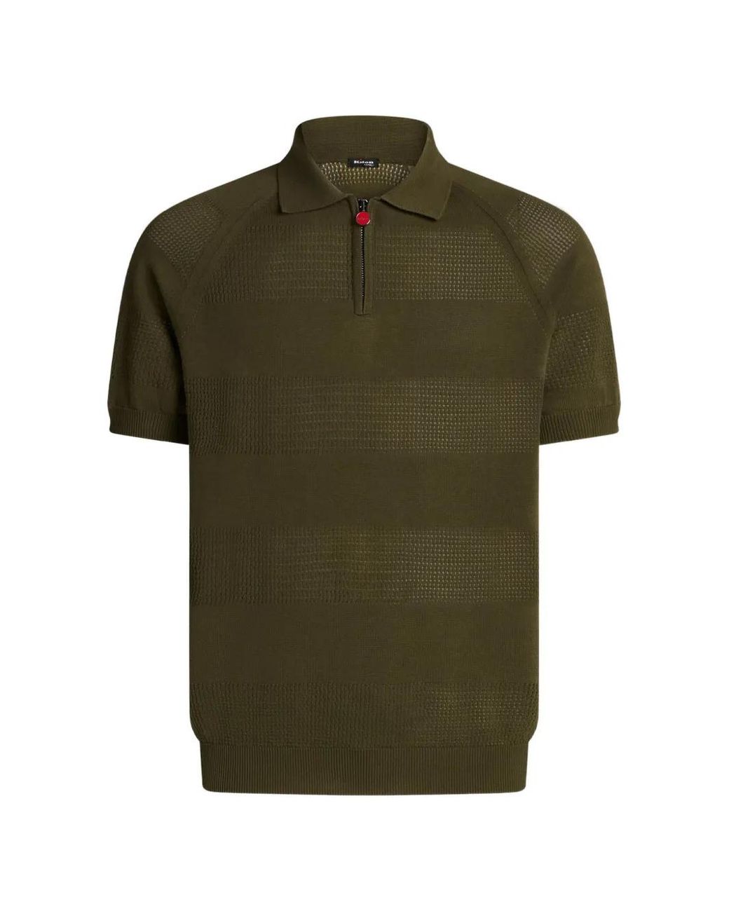 Kiton Green Openwork-Stripe Zipped Polo Shirt for men