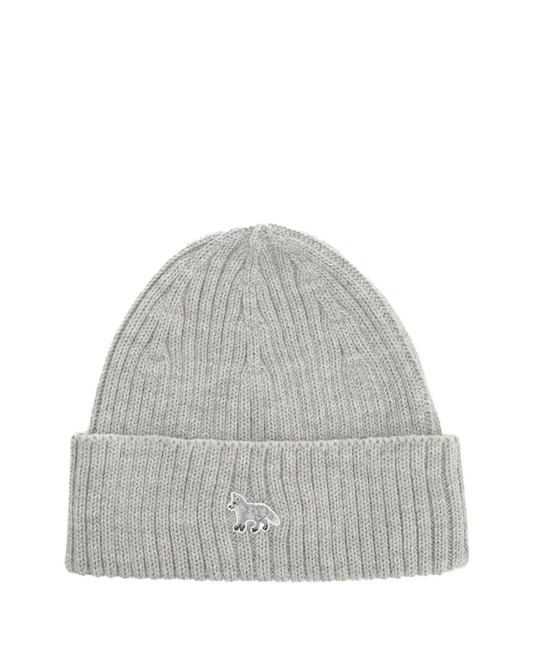 Maison Kitsuné Gray Baby Fox Ribbed Beanie Hat