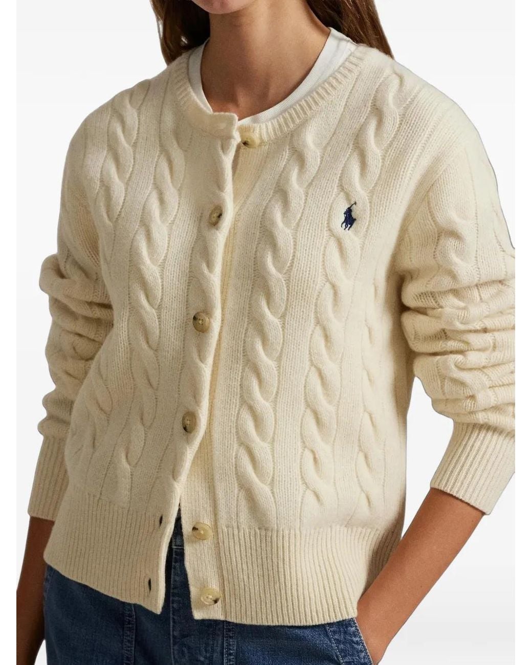 Polo Ralph Lauren White Cable-Knit Wool-Cashmere Cardigan