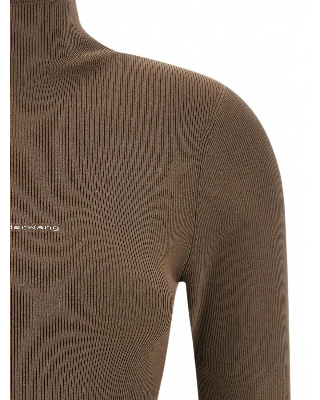 Alexander Wang Brown Logo-Jacquard Ribbed High-Neck Sweater